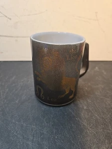 Vintage Fire-King Leo Zodiac Mug Milk Glass Black Gold Astrology Cup Anchor... - Picture 1 of 6