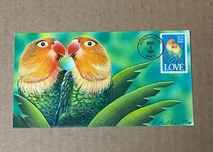 US FDC Pat Beller Cachet Hand-Painted #2537 LOVE Birds  46/50 1991 - Picture 1 of 3
