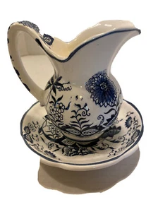 Vintage Japan Enesco Blue Flowers Small Picher With Saucer - Picture 1 of 5
