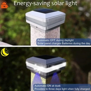 52 LED Outdoor Garden Solar Post Deck Cap Square Fence LED Lights Landscape Lamp - Picture 1 of 15