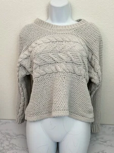 REWIND Sweater Women S Beige Cable Knit Coastal Cowgirl Balletcore Cropped Y1 - Picture 1 of 5