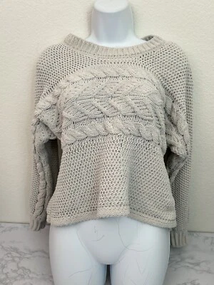 REWIND Sweater Women S Beige Cable Knit Coastal Cowgirl Balletcore Cropped Y1 - Image 1 of 4