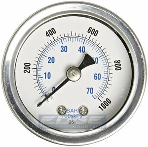 LIQUID FILLED PRESSURE GAUGE 0-1000 PSI, 1.5" FACE, 1/8" NPT BACK MOUNT - Picture 1 of 2