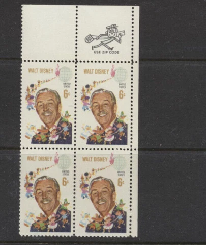 Walt Disney -Animator USA Scott #1355 Mint Never Hinged 1968 USE ZIP CODE BLOCK Cover