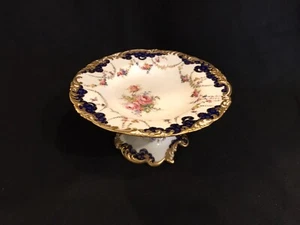 Antiguo Royal Crown Derby Pintado a Mano ROSA ROSA Guirnalda Compote Azul Cobalto 1904 - Imagen 1 de 15
