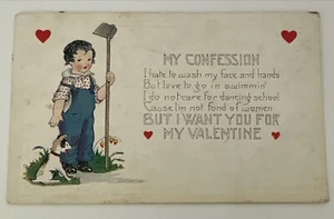 Valentines Day Boy In Garden With Dog WHITNEY MADE WORCESTER MASS 1925 - Picture 1 of 2