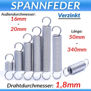 Zugfedern Verzinkt mit Haken Verlängerungsfeder Zugfeder Feder Drahtstärke 1,8mm - Picture 1 of 8
