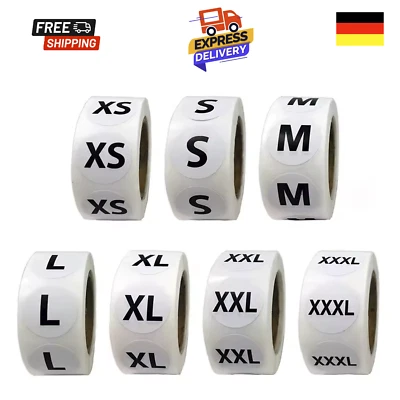 GOODMARKT Kleidungsgrößen Aufkleber - 7 Größen (XS,S,M,L,XL,2XL,3XL) - 4 cm, 500 Etiketten