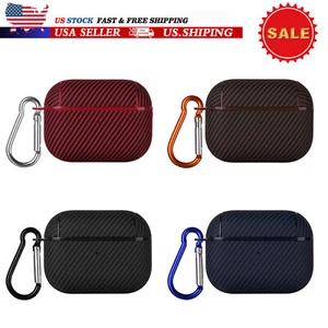 For Apple Airpods 4 3 2 1 Pro2/1 Carbon Fiber Protective Case with Keychain - Picture 1 of 17