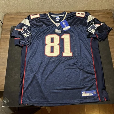 Camiseta de fútbol americano New England Patriots para hombre 58 azul NFL Randy Moss On Field Reebok Foto 1 de 4