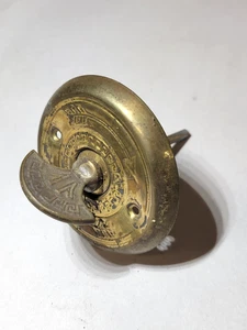 Brass Doorbell Ringer Turn Knob Greek Key Arrow Antique Victorian Door Hardware - Picture 1 of 7