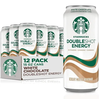 Starbucks Doubleshot Energy Café Bebida Chocolate Blanco Helado 15oz Latas Paquete de Foto 1 de 4