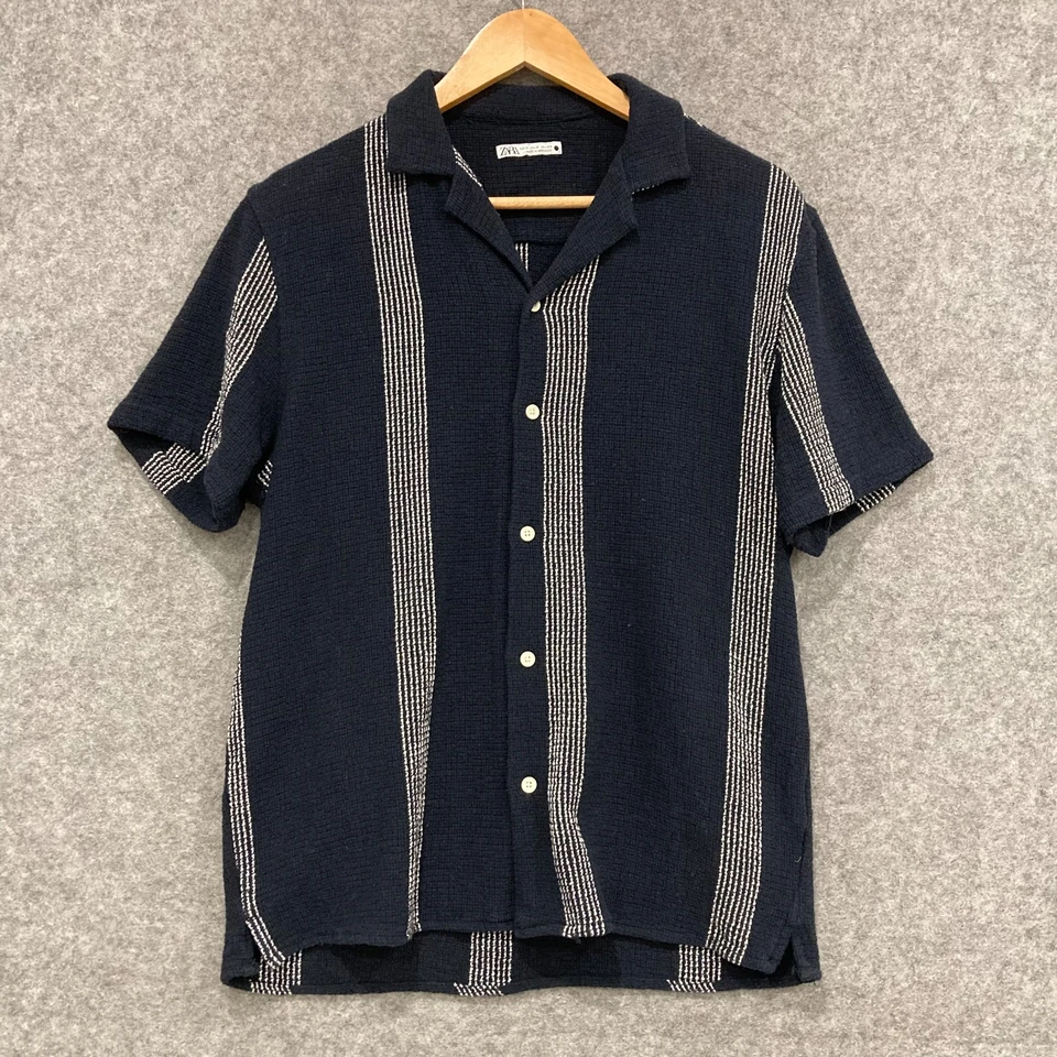 Zara Shirt Mens Size Medium Blue Knit Short Sleeve Button Up Slim 39334 - Image 1 of 4