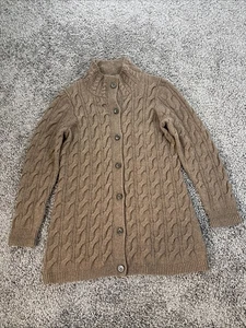LL Bean Cardigan Womens XL Wool Brown Long Cable Knit Chunky Button  - Picture 1 of 6
