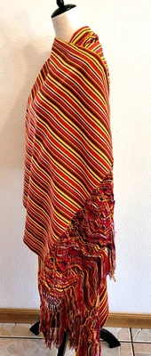 Rebozo Tradicional Mexicano | Mantón Artesanal con Flecos | Rayas Multicolores | Foto 1 de 4