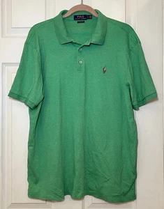 Polo Ralph Lauren Polo Shirt Mens Classic Fit Green Short Sleeve Flesh Pony Sz L - Picture 1 of 15