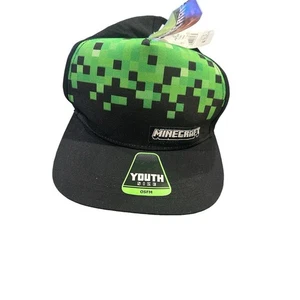Minecraft Hat Youth OS Creeper Logo Snapback Black Green Adjustable Kids Cap NEW - Picture 1 of 7