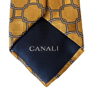Canali Luxury Tie Gold Navy Silk  Jacquard Geometric Links Italy Business Event - Picture 1 of 11