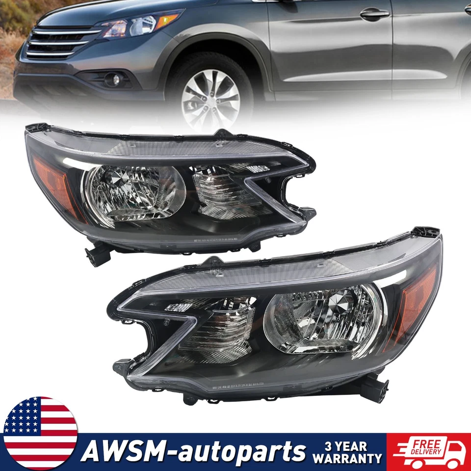 Pair Black Headlights Assembly Amber Corner Lamps For 2012-2014 Honda CR-V CRV Foto 1 de 4