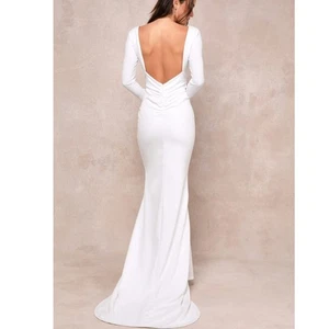 Maxi Vestido Lulus Nuevo Con Etiquetas Extravagant Love Blanco Sin Espalda Manga Larga Acanalado - Imagen 1 de 10