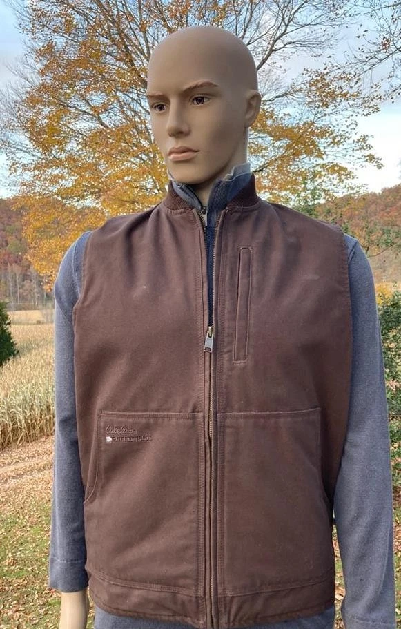 Chaleco de Invierno Cabela’s Cuello Áspero Thinsulate Marrón Oscuro Lona Para Hombre Talla M Foto 1 de 4