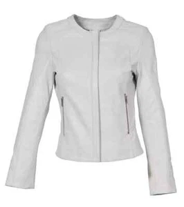 Mujer Chaqueta Blanca Hecha a Mano Cuero Genuino Piel de Cordero Motocicleta Informal Elegante - Imagen 1 de 9