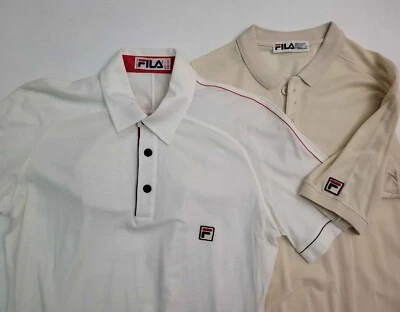 LOT 2 Vintage 70s 80s Fila Italy Tennis Polo Striped Logo Shirt Men's US 38 S/M - Image 1 of 4