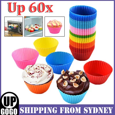 UP 60x Muffin Cake Mould Round Cup Cake Silicone Baking Cupcake Case Bake Molds - image 1 of 4