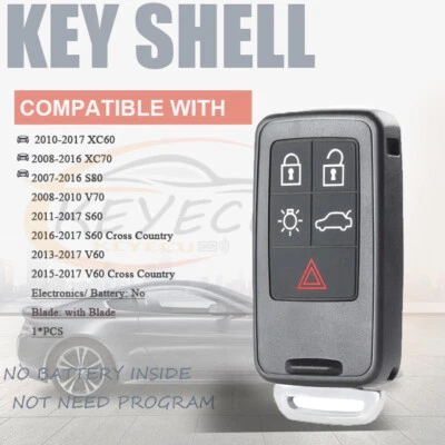 para Volvo S60 S80 V60 XC60 XC70 Control remoto inteligente sin llave Carcasa Llavero 5 botones Foto 1 de 4