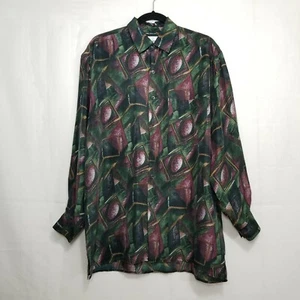 Vintage Stock Options Seide Hemd mit Knopfleiste multi Gr. L 80er 90er All Over Print - Bild 1 von 8