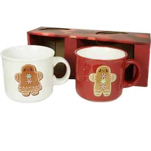 Set tazze San Nicola quadrate pan di zenzero rosso e bianco, nuove con scatola - Foto 1 di 2