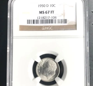 1950 D ROOSEVELT DIME NGC MS 67 FT (FB FULL TORCH BAND) W89 - Picture 1 of 6