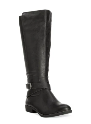 Botas de montar elásticas de pantorrilla ancha de cuero negro Style & Co Madixe para mujer 7,5 M 1/2 Foto 1 de 4