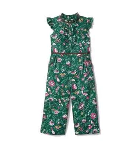 Janie And Jack Floral Ruffle Jumpsuit Romper Girls Size 7 Buttom Back Top Lined - Picture 1 of 12