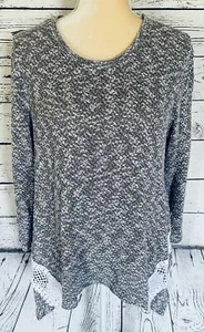 Style Co. Women’s XL Petite Sweater Gray Embroidered Lace Handkerchief Hem Knit - Picture 1 of 9