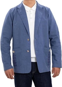 🔥 Men's Casual Linen Lightweight Blazer Suit Jacket Single Breasted Embroidered - Picture 1 of 6