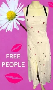 Free People Größe XS besticktes Midikleid Schnürung Lippen Blumenmuster elfenbein 175 $ neu - Bild 1 von 5