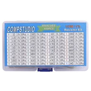 Kit Assortimento Resistenze 1/2W 1% 40 Valori 400pz 1/2 Watt Pellicola Metallo Fissa - Foto 1 di 3