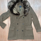 Ralph Lauren Wool Coat w/Removable Real  Genuine Shearling Lamb Fur Collar Sz 10