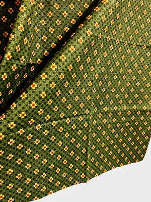 Geometric Green Orange Cotton Fabric  Gold Glitter Sparkled  45" W   x 31" New - Image 1 of 4