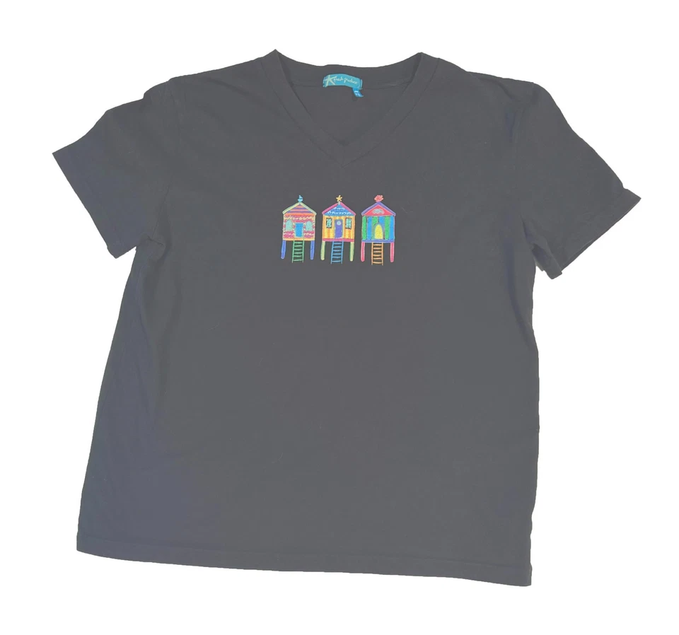 MED FRESH PRODUCE Black 3 HUTS V NECK TEE SHIRT New cotton Classic FP - Image 1 of 1