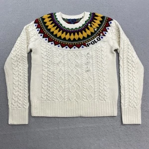 Polo Ralph Lauren Sweater Youth L 12 14 White Cable Knit Wool Blend Girls - Picture 1 of 13