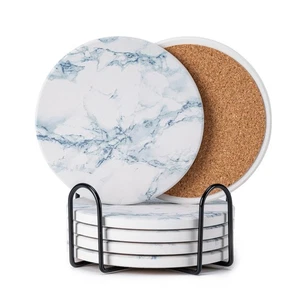 6 Posavasos con Soporte, Posavasos Cerámicos Estilo Mármol, Absorbidos... - Imagen 1 de 7