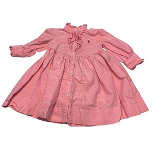 Vintage Ralph Lauren Baby Mädchen rosa Rüschen Oxford Hemd Kleid mit Unterhose 12M Y2K - Bild 1 von 12