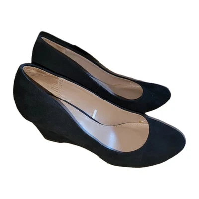 Wmns Merona Shoes Pump Wedge Heels Slip On Black Suede Comfort Round Toe Sz 7.5 - Image 1 of 4