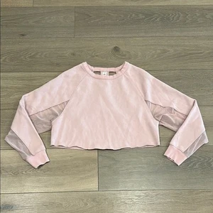 ALO YOGA Pink Transcend Cropped Mesh Fleece Sweatshirt Pullover Back Cutout S - Picture 1 of 11