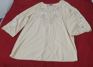 Top túnica Banana Republic beige bordado XL mezcla de algodón manga larga relajado - Imagen 1 de 14