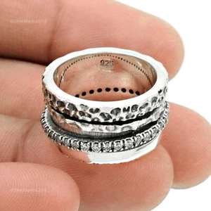 Zircone Cubico Gemma Lunetta Art Déco Fede Nuziale Misura 7 925 Solido Argento - Foto 1 di 6