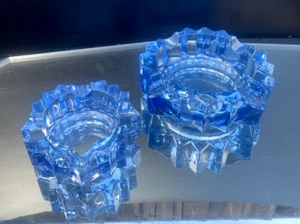 Very Rare MCM Sklo Union Pair of Blue Glass Ashtray Bowls Gents Ladies - Picture 1 of 6