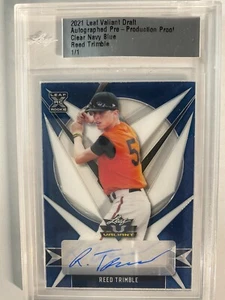 Reed Trimble - Slabbed -1/1- Pre-Prod Proof Clear Navy Blue - 2021 Leaf Valiant - Picture 1 of 4